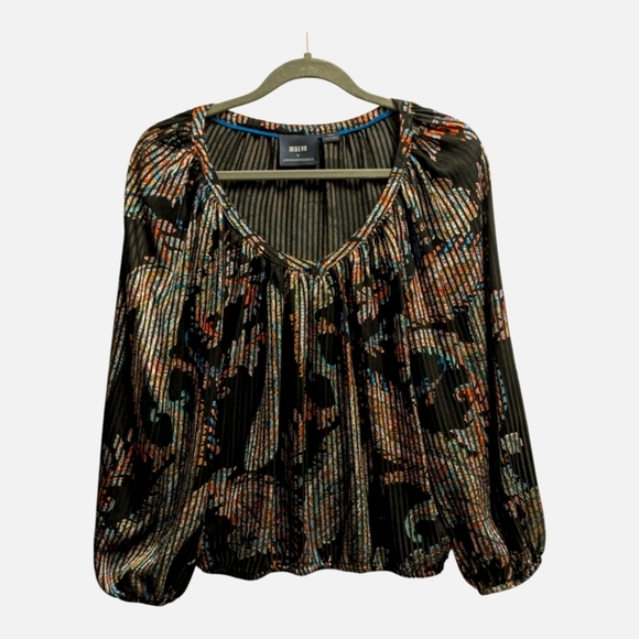 Maeve Anthropologie Madeira Burnout satin blouse Black V-Neck shirt - Picture 2 of 5